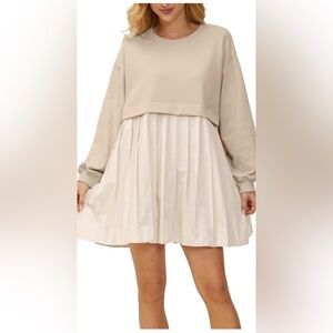 Beige and Cream Long Sleeve Dress Womens Oversized Sweatshirts Dress XL A505